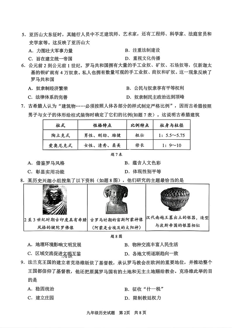 广州市番禺区2025-2026学年九年级上学期期末测试历史试卷（学生版）第2页