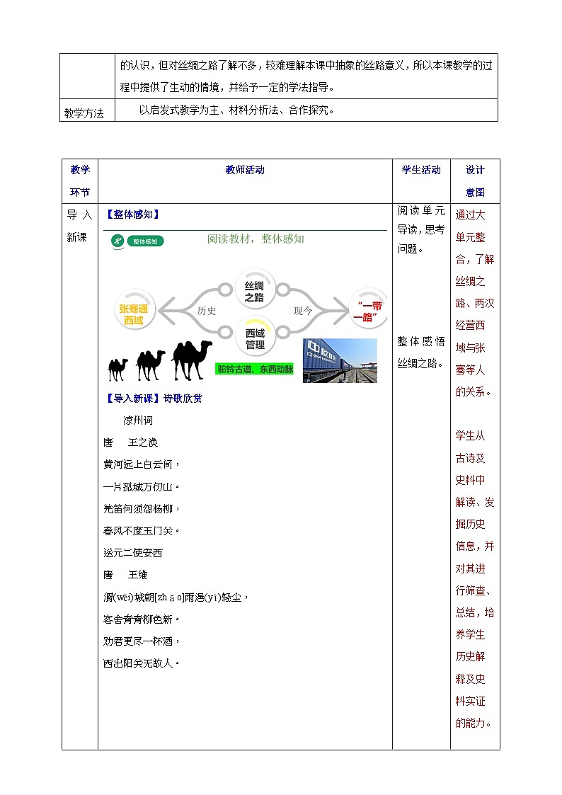 第14课 丝绸之路的开通与经营西域【教学设计】表格式--2025-2026学年七年级上册《历史》统编版第2页