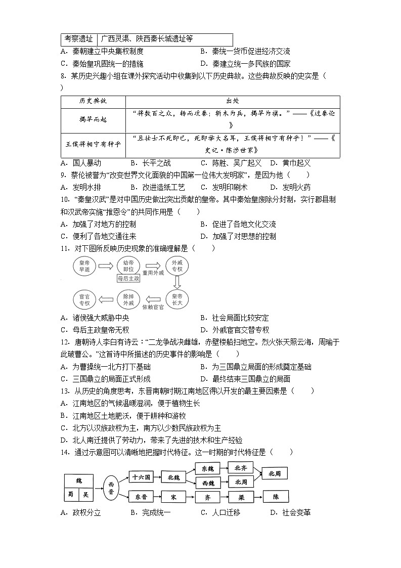 黑龙江省哈尔滨市松北区2025-2026学年七年级上学期期末调研测试历史学科试卷（解析版）第2页