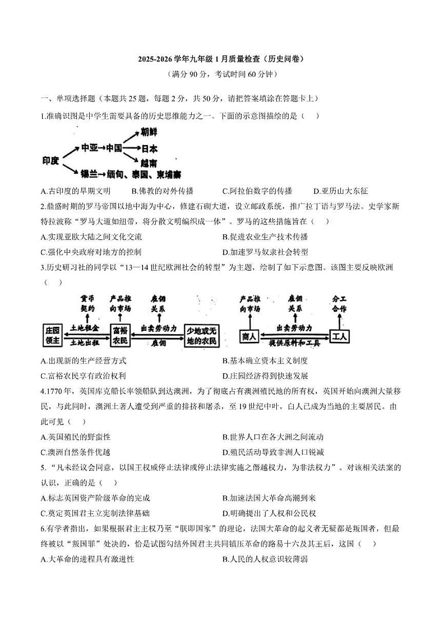 2025-2026学年广东省广州大学附属中学联盟校上学期九年级期末历史试卷（含答案）第1页
