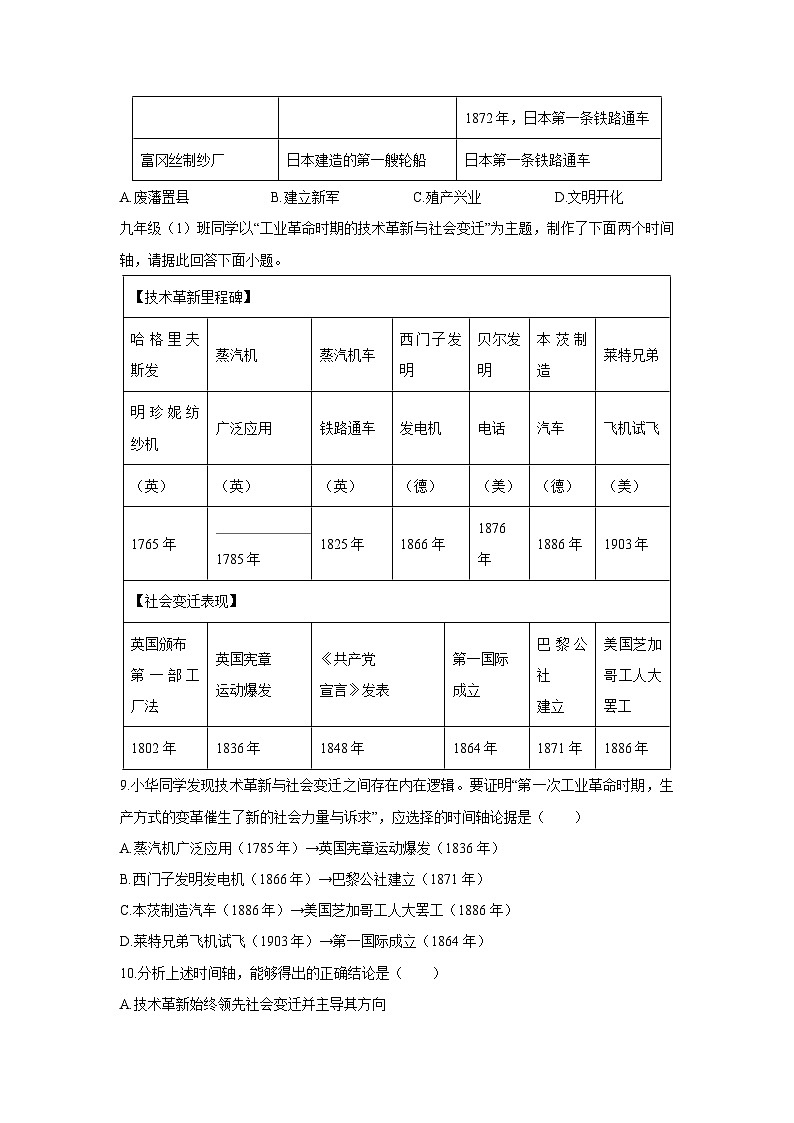 2025-2026学年山西省太原市部分学校九年级上学期期末学业质量监测历史试卷（学生版）第3页
