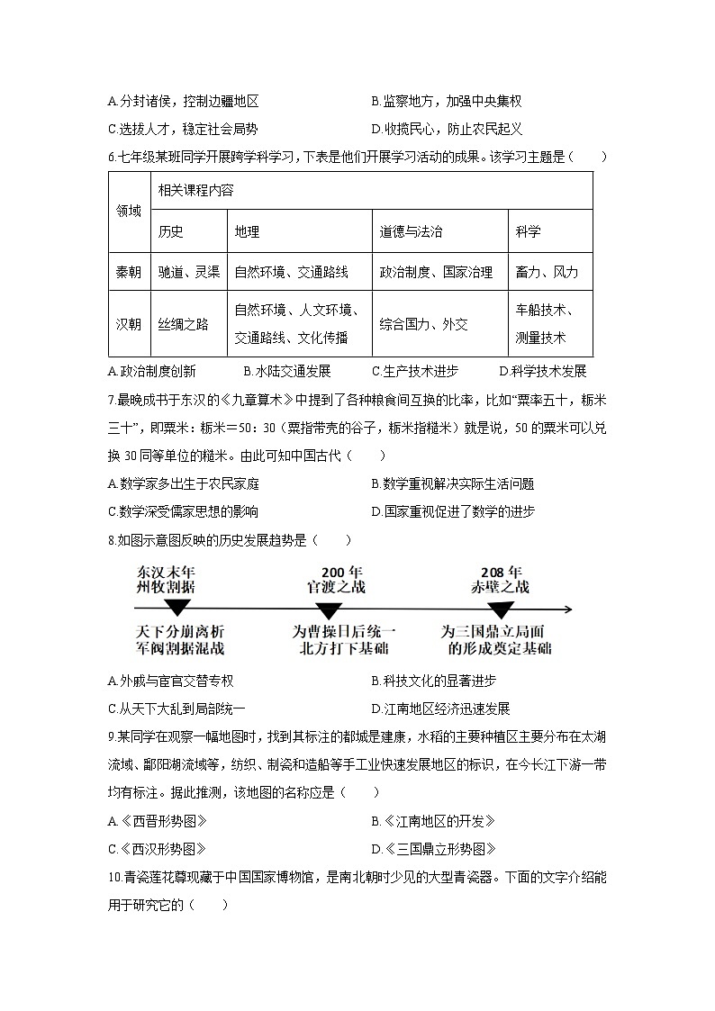 2025-2026学年四川省德阳市什邡市七年级上学期期末考试历史试卷（学生版）第2页
