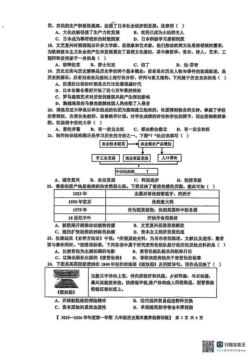 广东省湛江市雷州市2025-2026学年第一学期九年级历史期末素养检测训练试题第3页