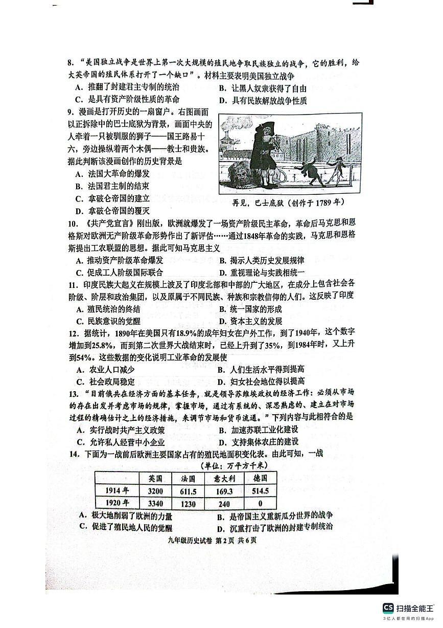 河北省唐山市古冶区2025-2026学年九年级上学期1月期末历史试题第2页