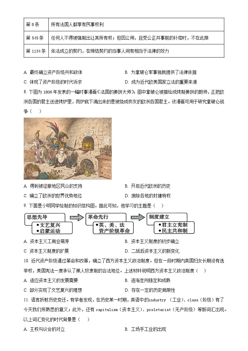 广东省珠海市第九中学九年级上学期10月月考历史试题（原卷版）-A4第2页