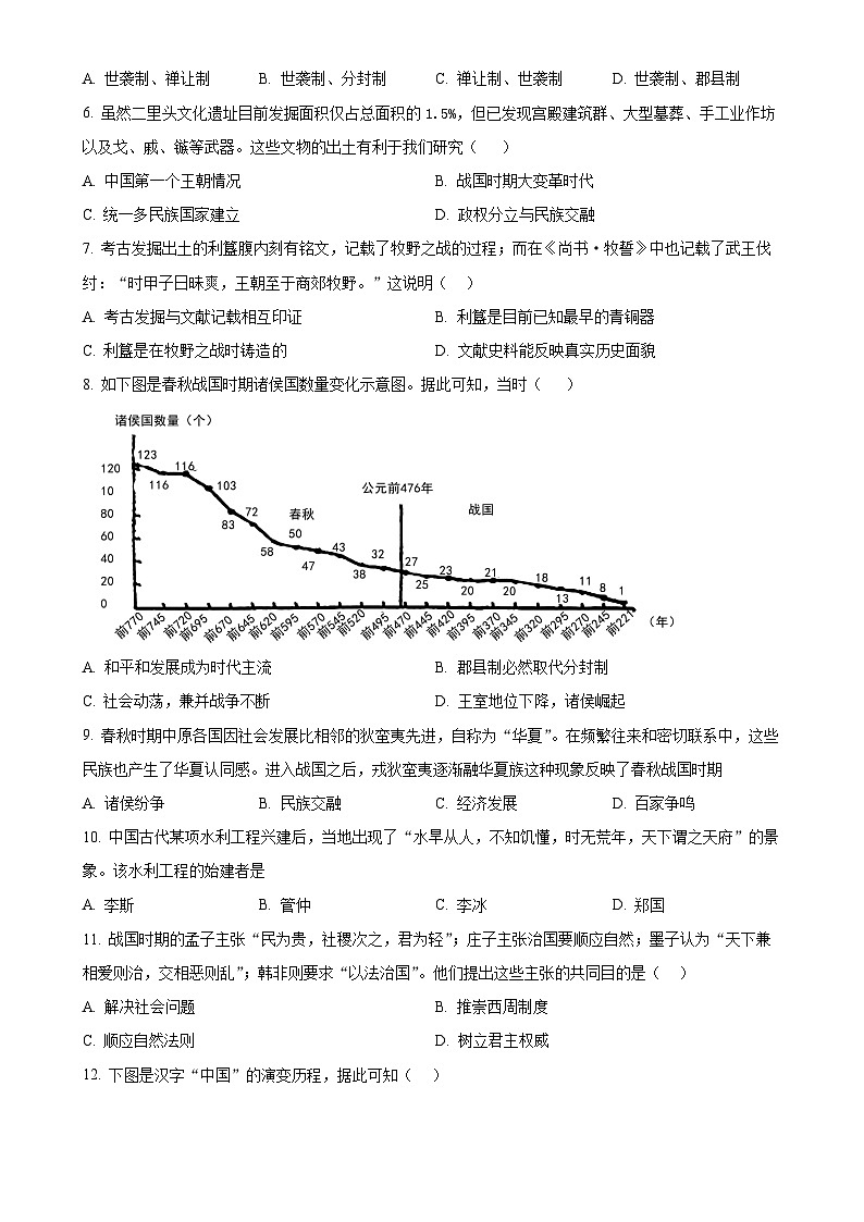 广东省湛江市麻章区七年级上学期期末历史试题（原卷版）-A4第2页
