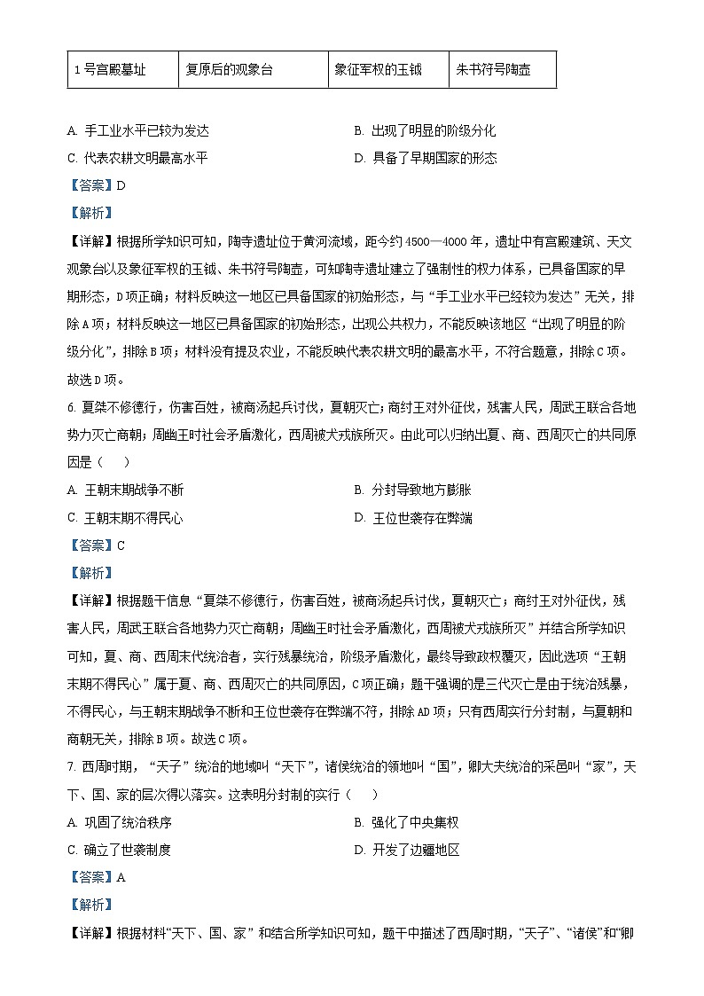 广东省东莞市常平镇七年级上学期期末历史试题（解析版）-A4第3页
