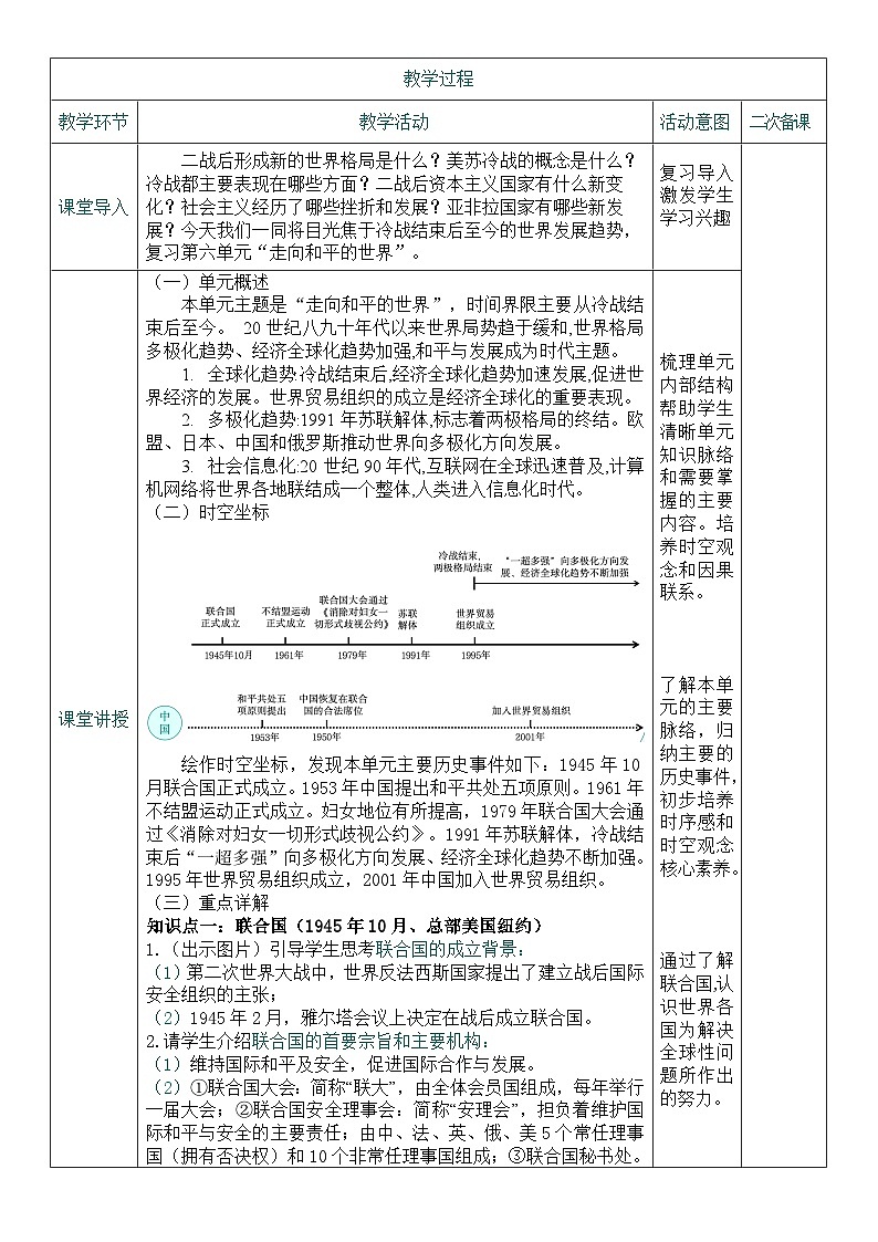 2026初中历史中考一轮复习34 走向和平发展的世界（教案）第2页
