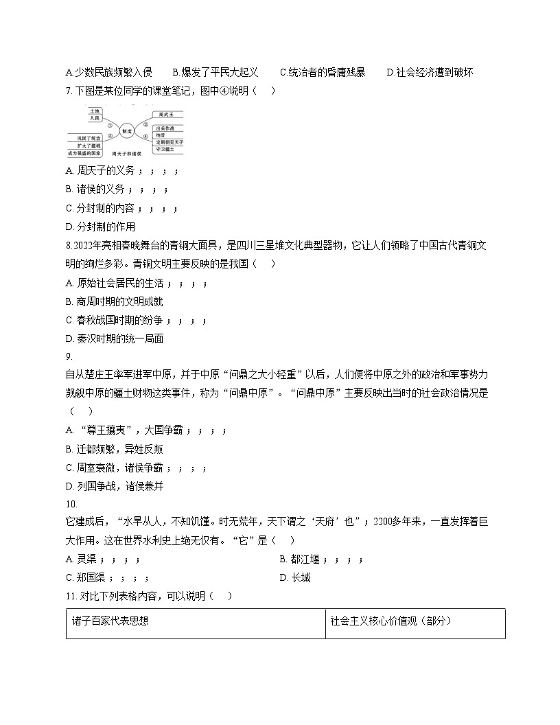 甘肃省武威市古浪县第二中学2025_2026学年七年级上学期期中考试历史试卷（文字版，含答案）第2页