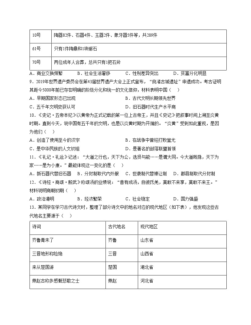 广东省湛江市坡头区2025—2026学年度第一学期期中训练七年级历史试卷（文字版，含答案）第3页