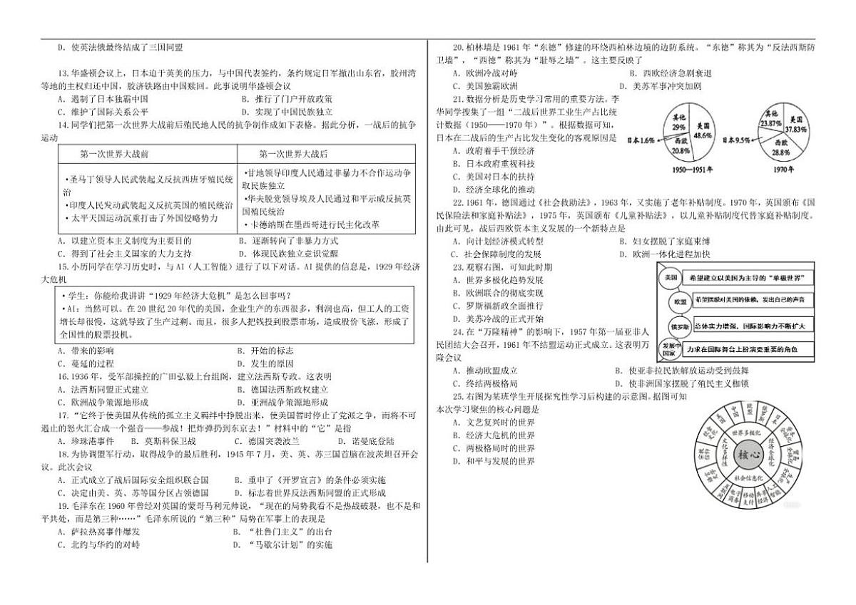 2025-2026学年山东省临沂市蒙阴县九年级上学期1月期末历史试题（含答案）第2页