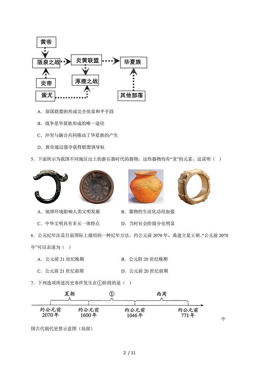 山东省菏泽市菏泽经济技术开发区2025~2026学年七年级上册11月期中考试历史试卷（含答案）第2页