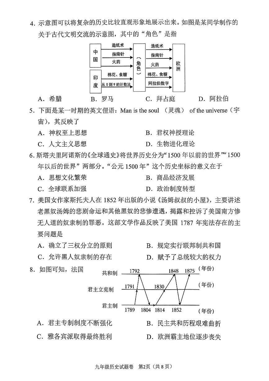 河南省南阳市宛城区2025-2026学年九年级上学期2月期末历史试题第2页