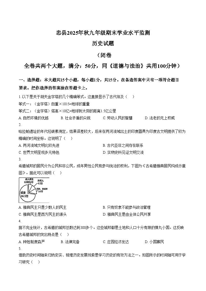 重庆市忠县2026届九年级上学期期末考试历史试卷（扫描版，含答案）第1页