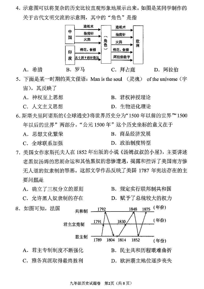 河南省南阳市2025-2026学年九年级上学期期末历史试卷及答案第2页