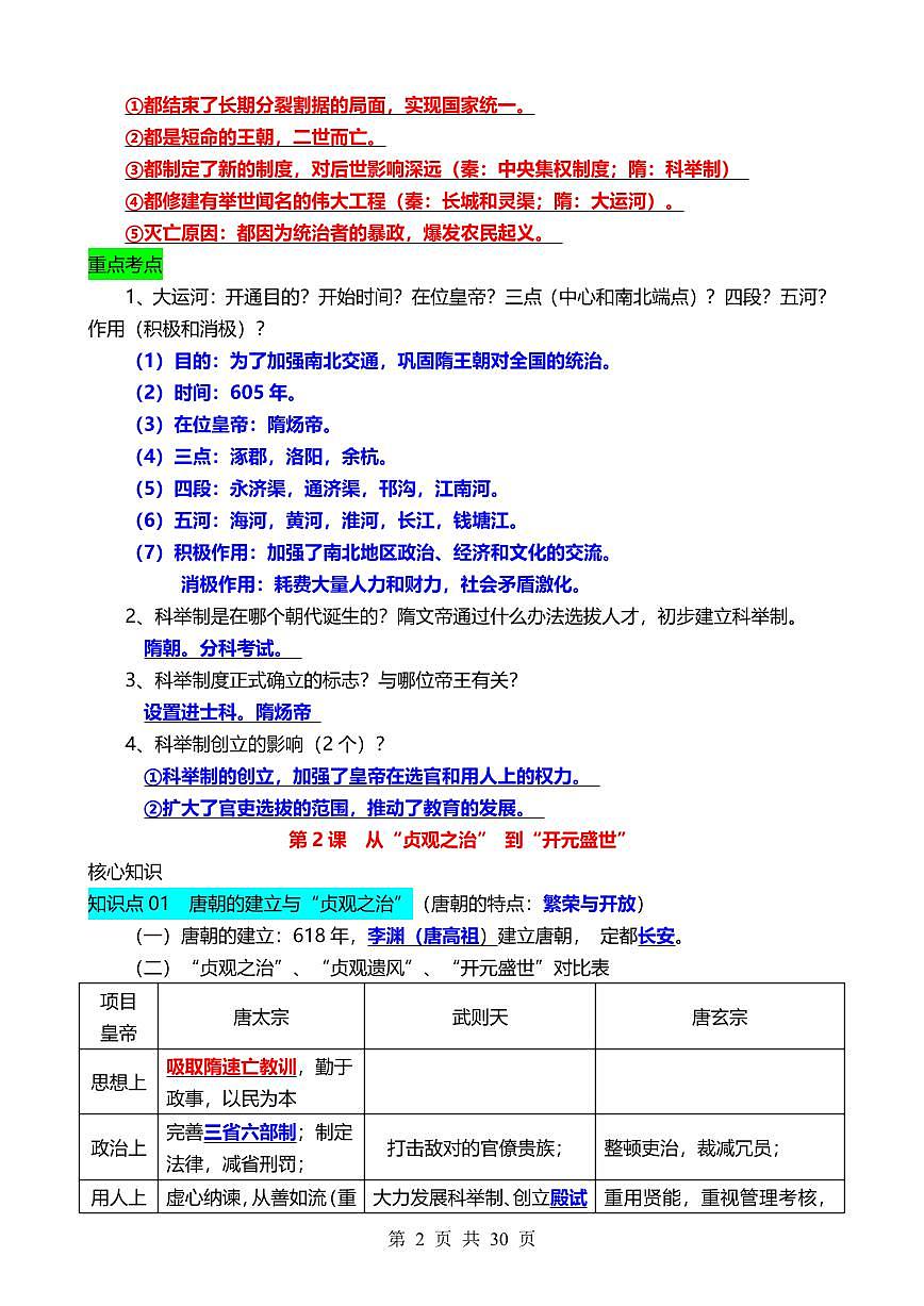 2024版人教版七年级下册历史期中复习必考知识点汇总第2页