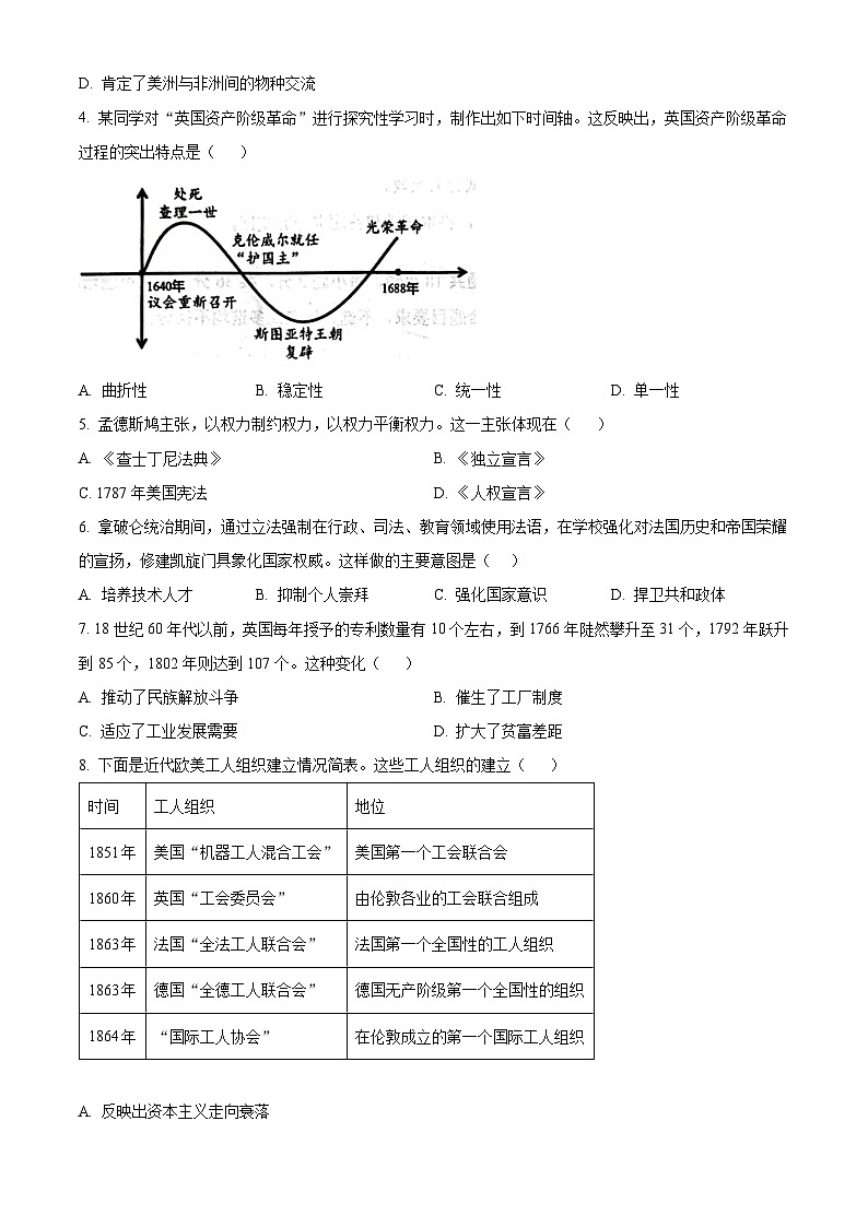 山东聊城市2025-2026学年九年级第一学期期末学业水平检测历史试题（试卷+解析）第2页
