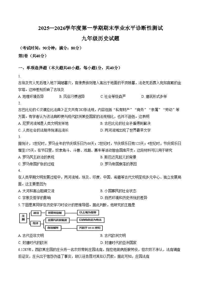 山东省青岛市即墨区2025_2026学年九年级上学期1月期末历史试题（扫描版，含答案）第1页