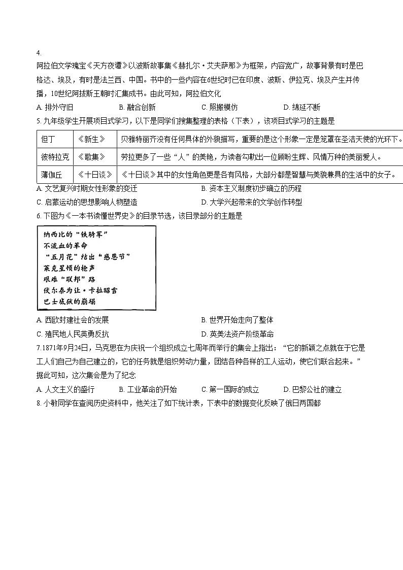 湖北省武汉市青山区2025_2026学年九年级上学期期末考历史试题（扫描版，含答案）第2页