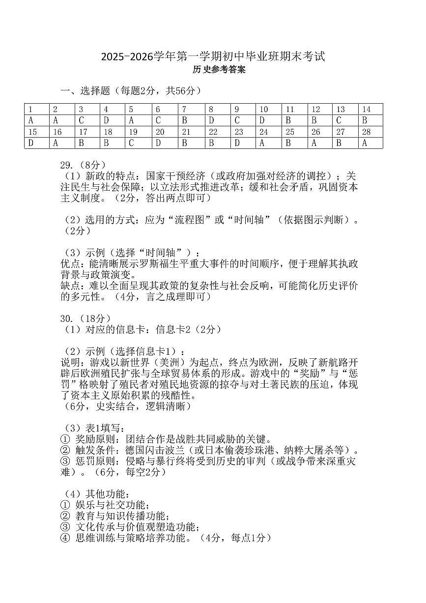 【历史+答案】福建省厦门市2025-2026学年九年级上学期期末历史第1页