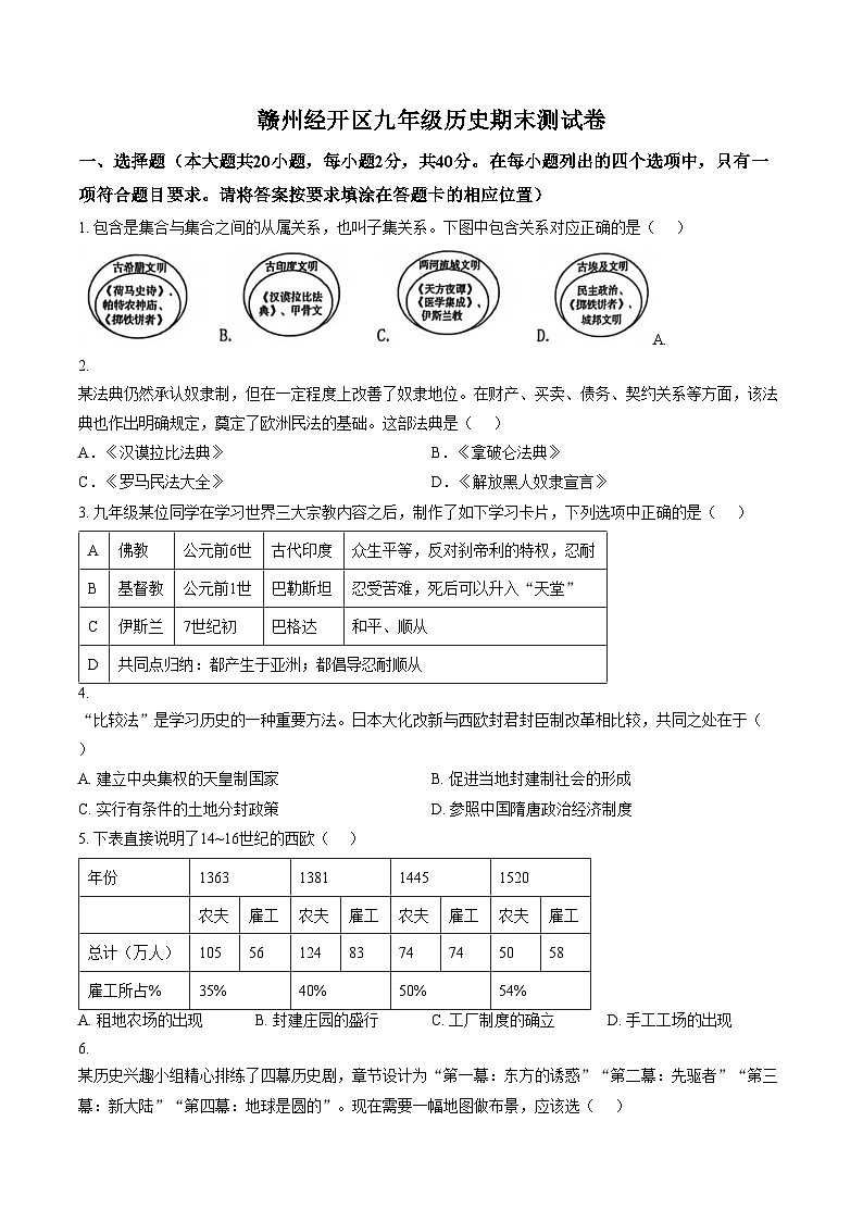 江西赣州市2025_2026学年九年级上学期期末考试历史试题（扫描版，含答案）第1页