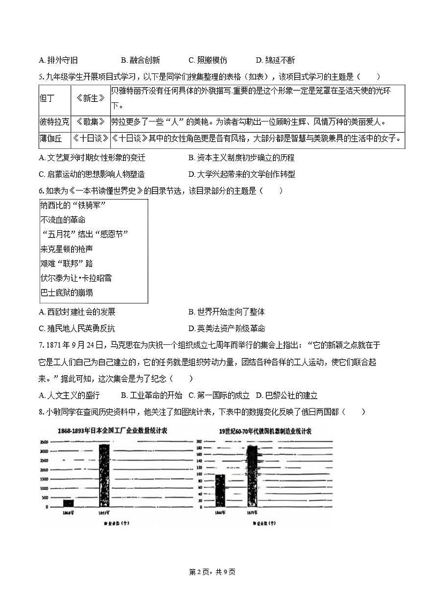 2025-2026学年湖北省武汉市青山区九年级（上）期末历史试卷（含答案）第2页