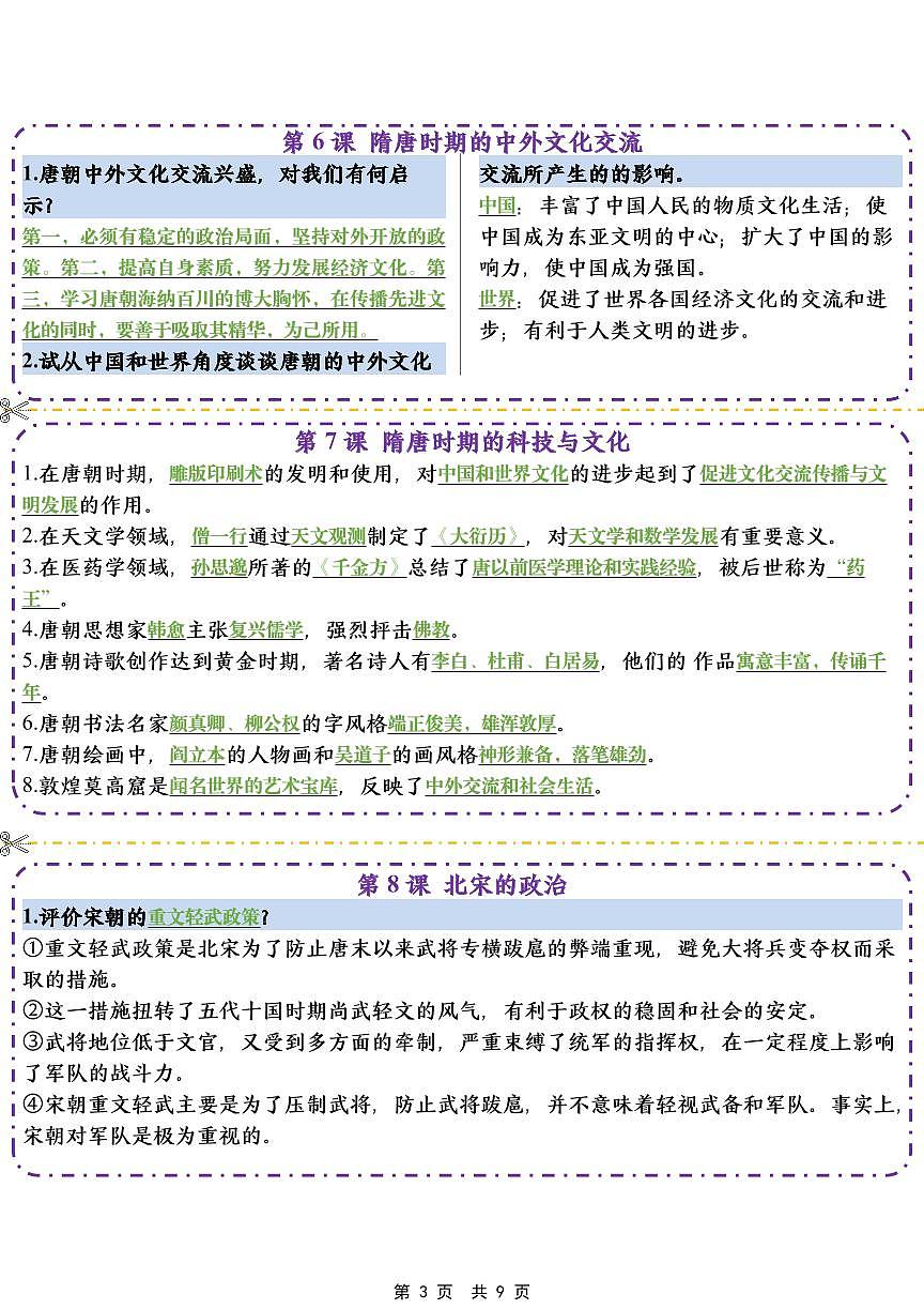 2024版人教版七年级下册历史知识点课课贴第3页