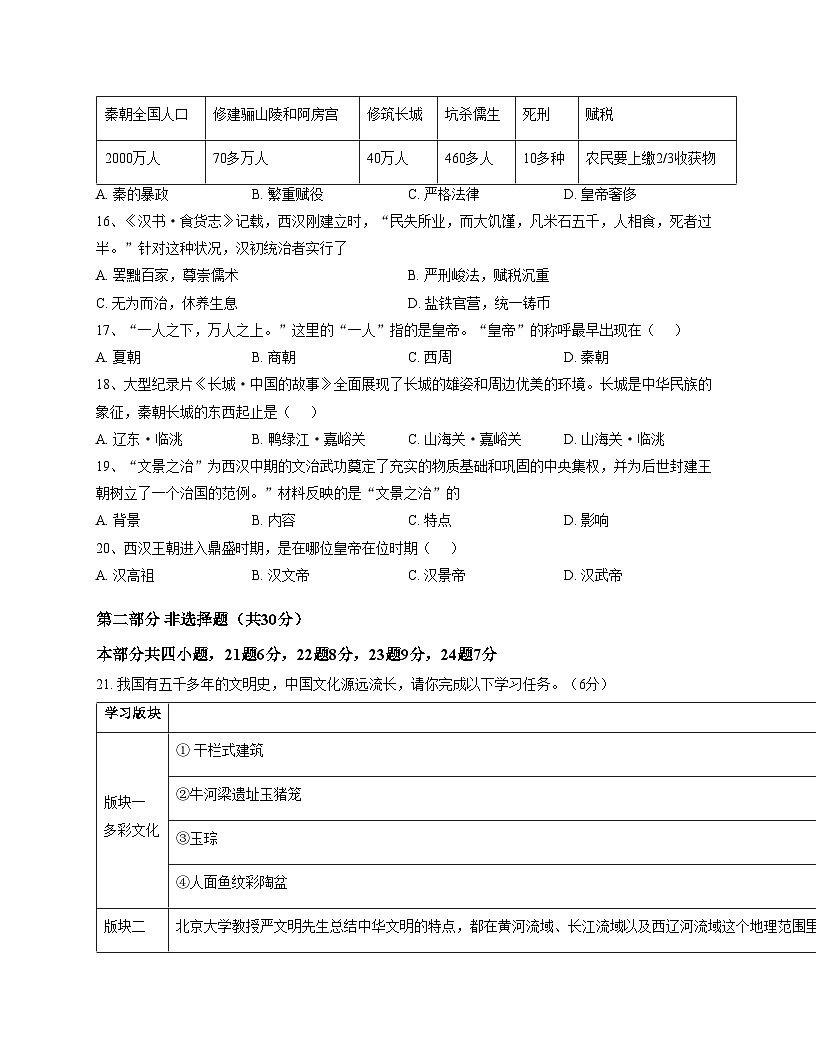 辽宁省丹东市九校2025_2026学年七年级上学期期中联考历史试题（文字版，含答案）第3页