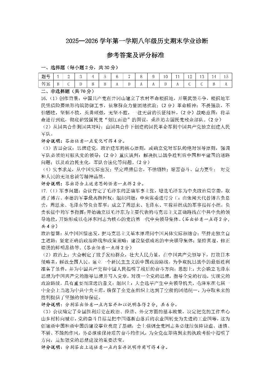 历史参考答案及评分标准第1页