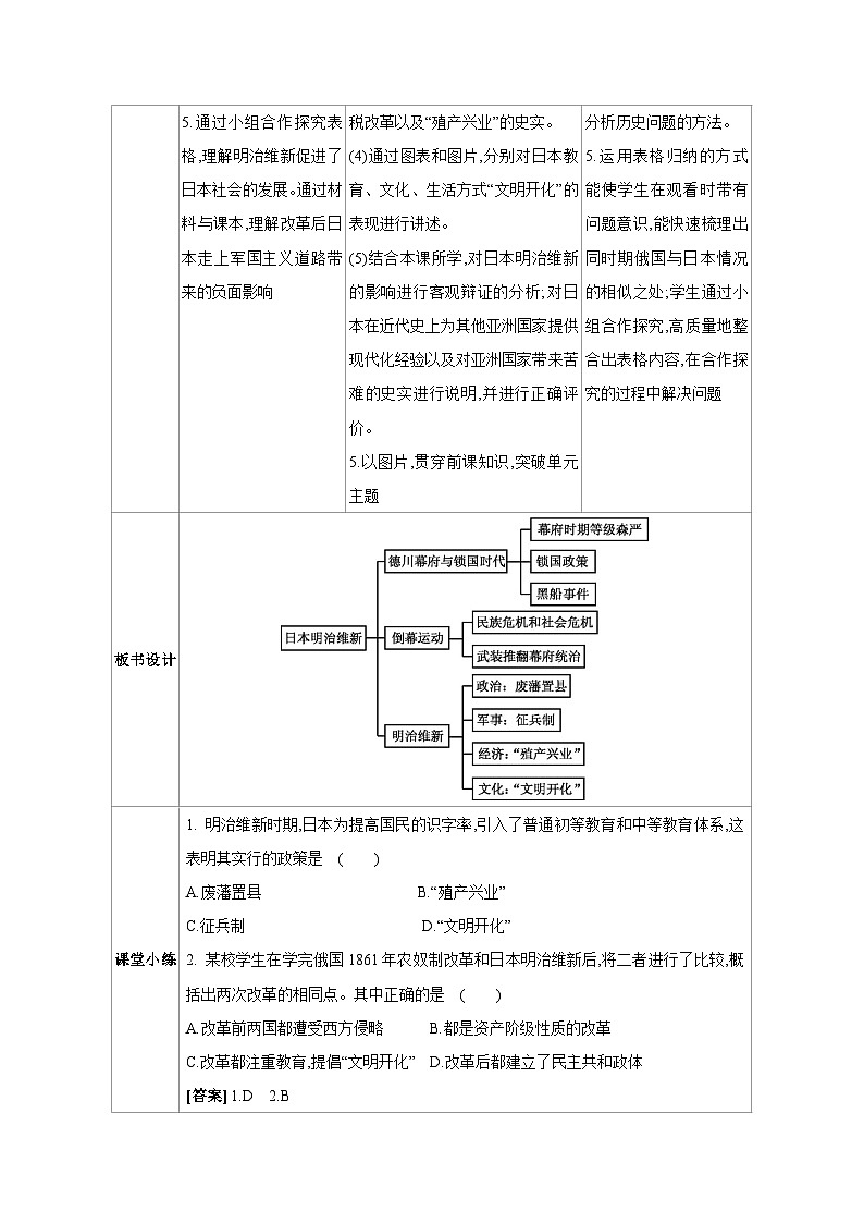 人教版九年级历史下册第一单元第4课 日本明治维新教案第2页