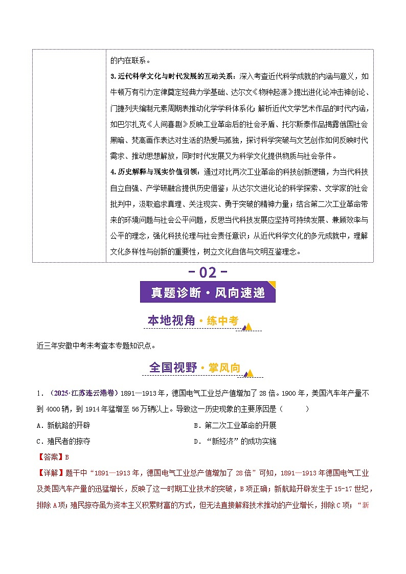 专题30 第二次工业革命和近代科学文化-安徽省2026年中考历史一轮复习专项训练（解析版）第3页