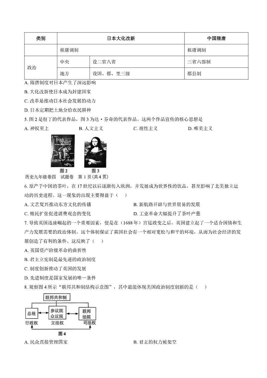 2025-2026学年安徽省阜阳市颍州区九年级上学期2月期末历史试题（含答案）第2页