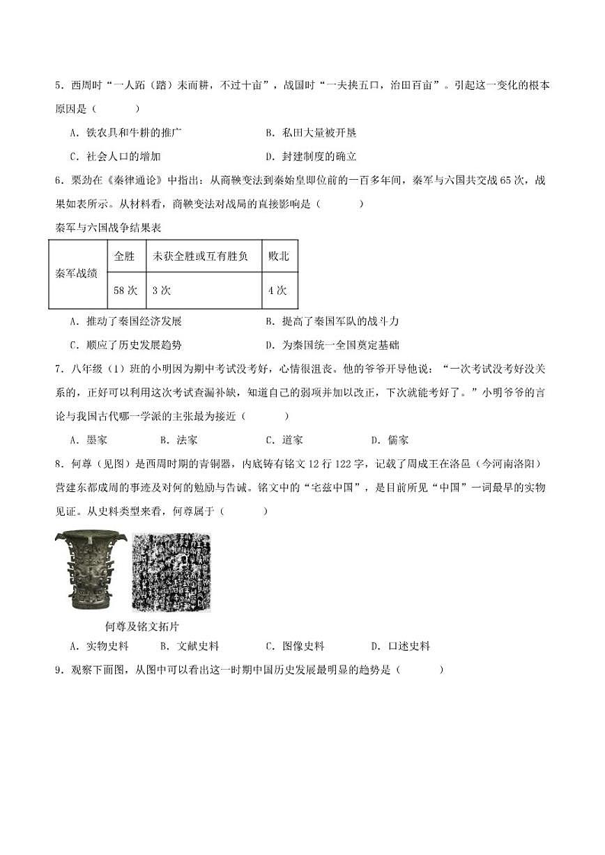 2025-2026学年安徽省淮南市西部地区七年级上学期12月月考历史（含答案）试卷第2页