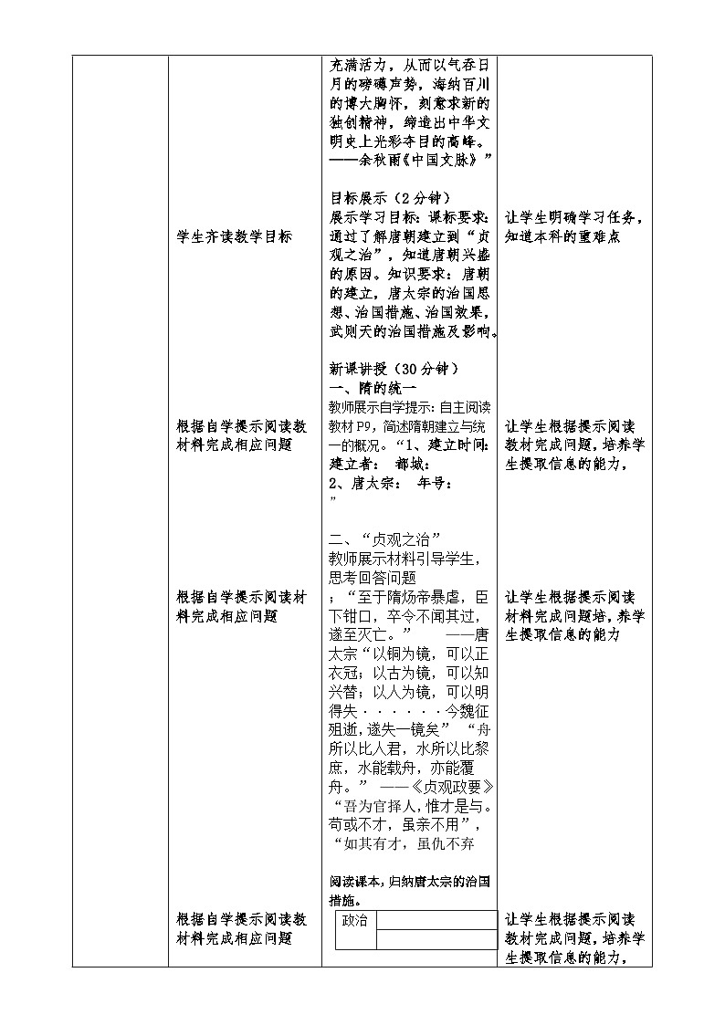 部编人教版初中七年级历史下册 1.2唐朝的建立与贞观之治表格式教学设计第2页