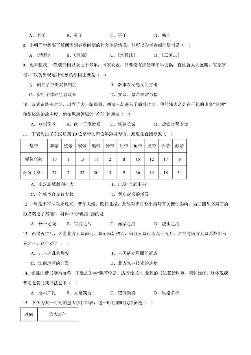 2025-2026学年辽宁省抚顺市新宾满族自治县七年级上学期1月期末考试历史试卷（含答案）第2页