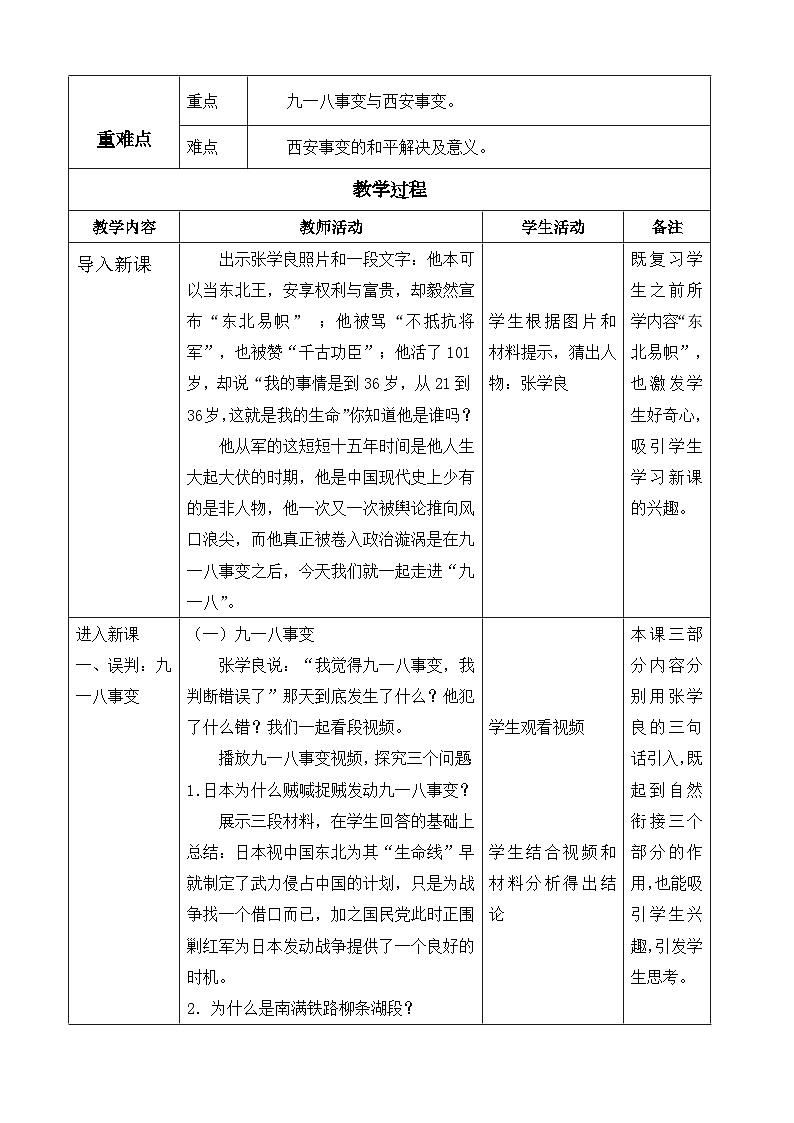 人教版初中历史八年级上册（2024）第16课 从九一八事变到西安事变 教案第2页