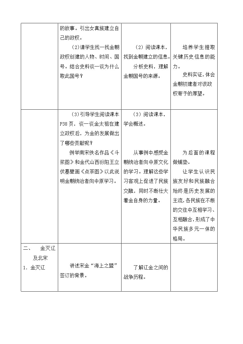 人教版初中历史七年级下册（2024）第10课 金与南宋对峙 教案（表格式）第3页
