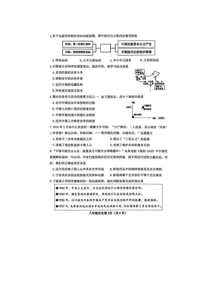 2025-2026学年山西省晋中市部分学校第一学期八年级期末考试历史试卷（含答案）第2页