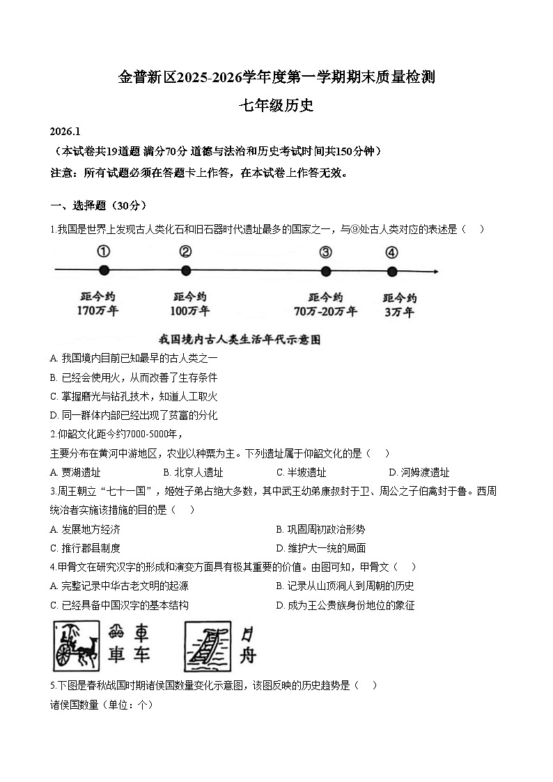 辽宁省大连市金普新区2025_2026学年七年级上学期期末历史试题（图片版，含答案）第1页