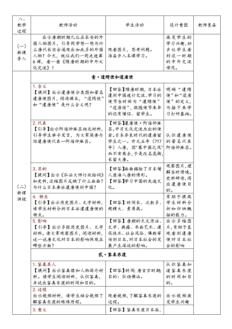 第6课 隋唐时期的中外文化交流（教案）-人教版初中历史七年级下册第2页