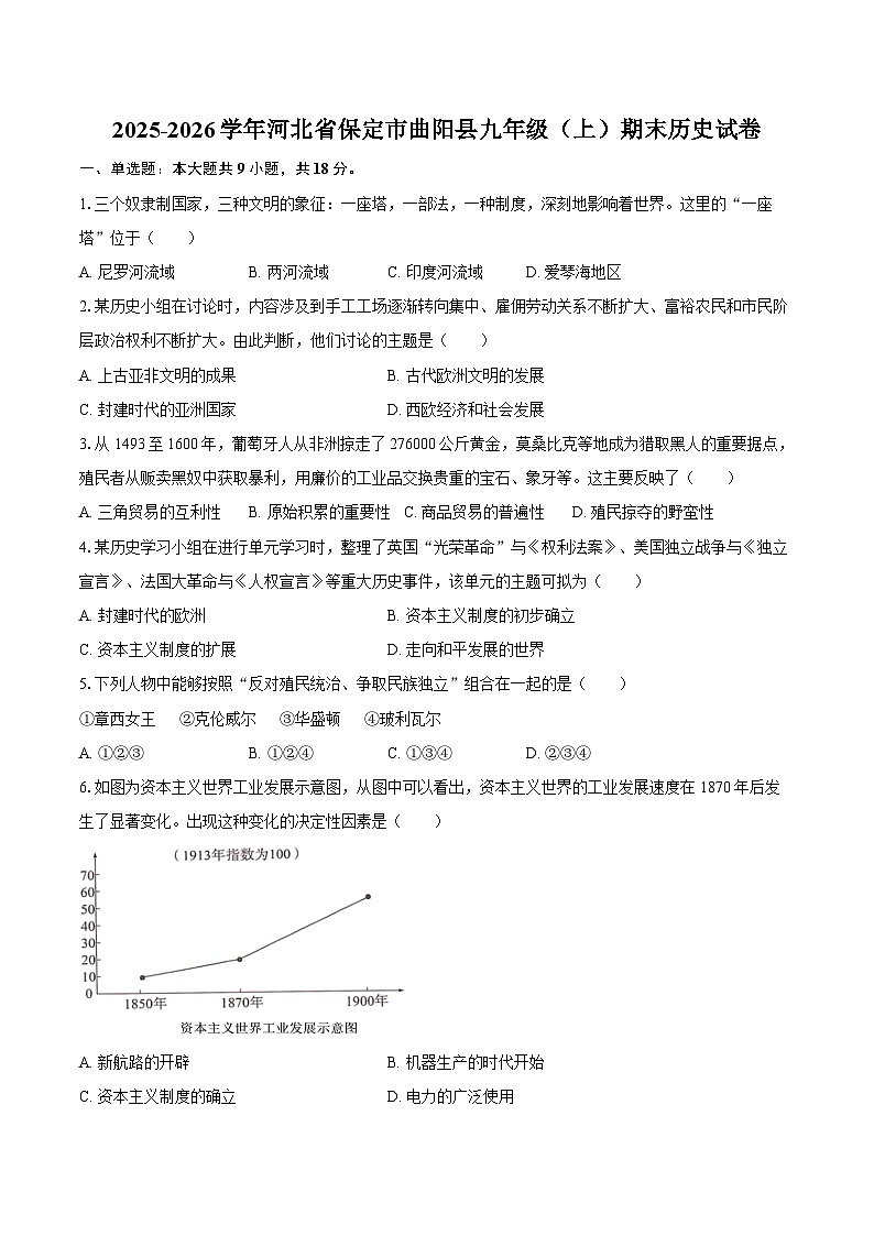 2025-2026学年河北省保定市曲阳县九年级（上）期末历史试卷（含答案）第1页