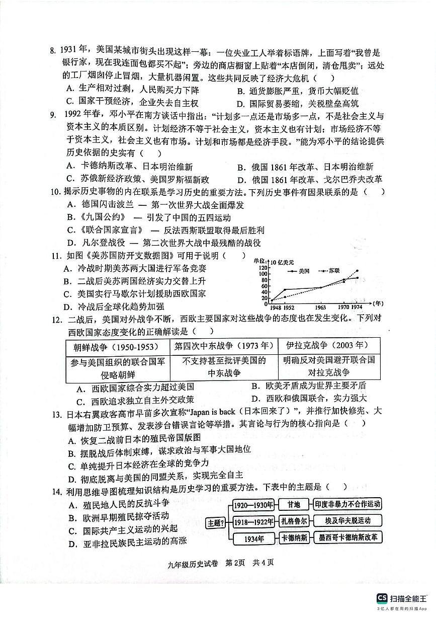 安徽省宿州市埇桥区2025-2026学年九年级上学期1月期末历史试题第2页