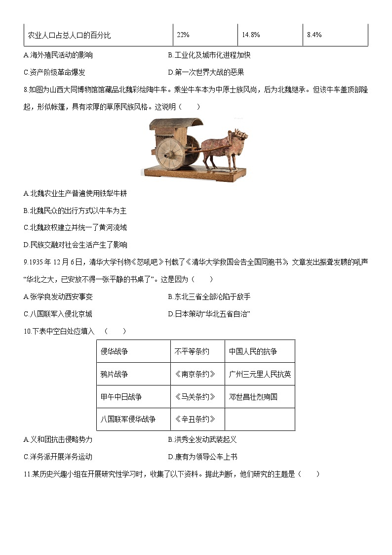 2026年云南中考仿真模拟（三）历史试卷（学生版）第2页