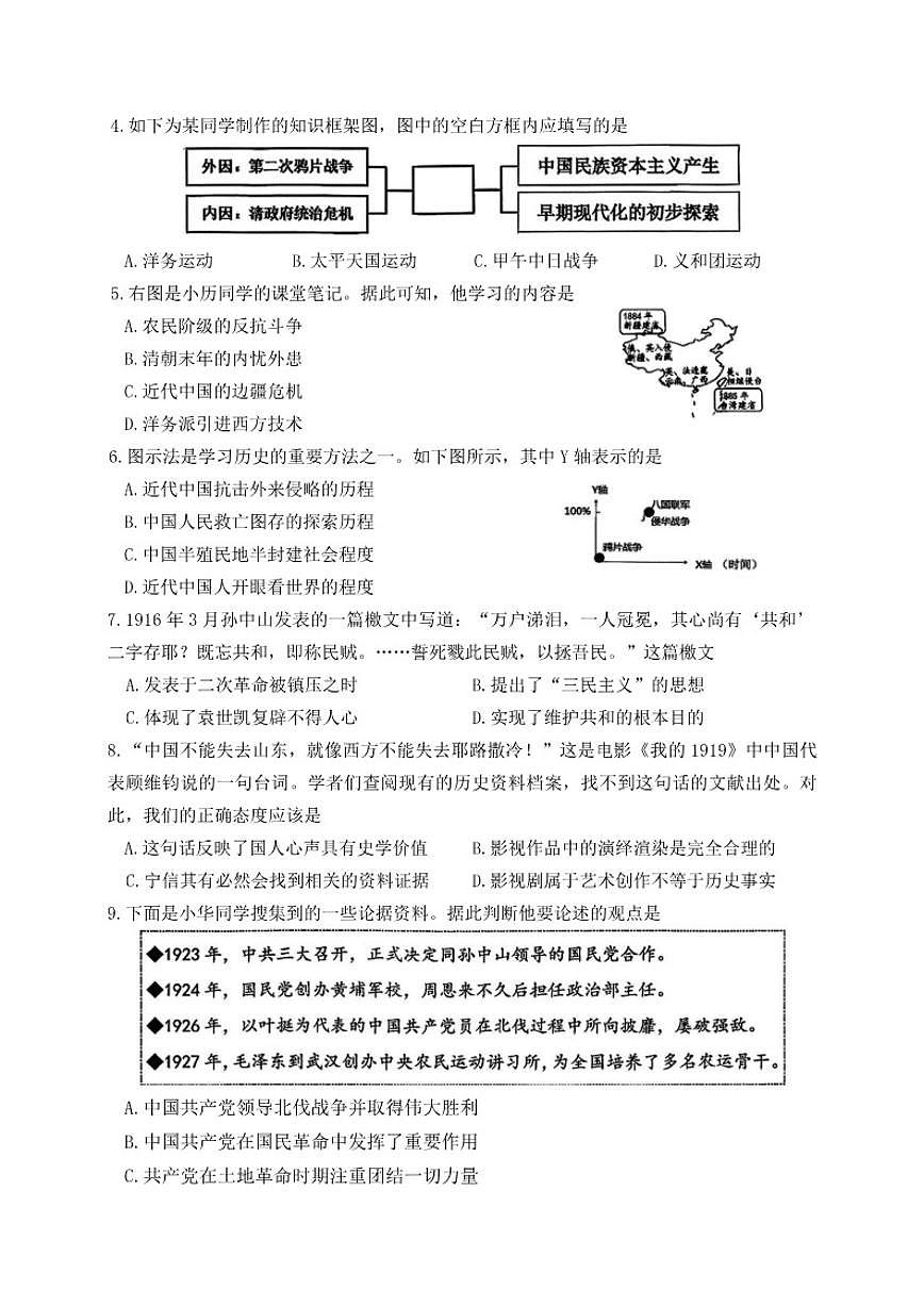 2025-2026年山西省晋中市太谷区八年级上期末历史试卷（含答案）第2页