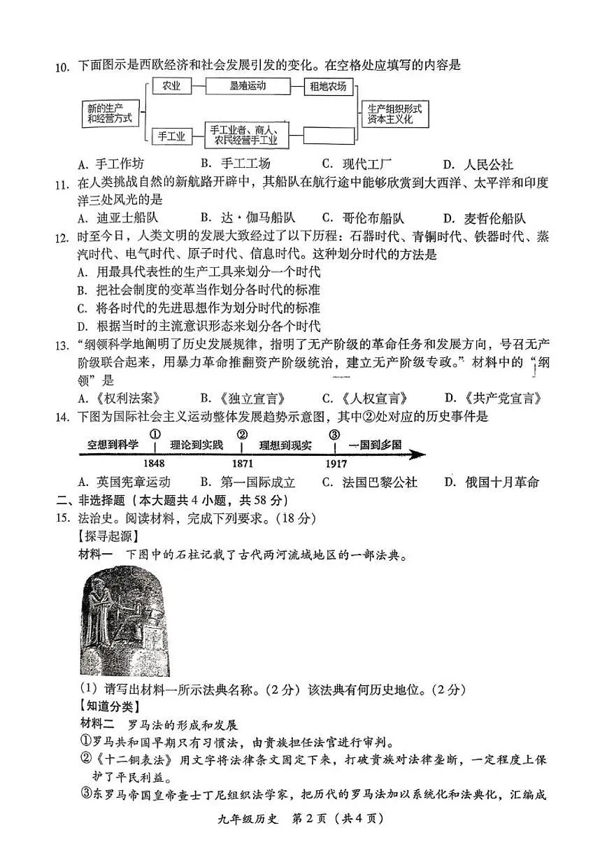 2025-2026学年湖南省衡阳市衡南县九年级上学期期末考试历史试题（含答案）第2页