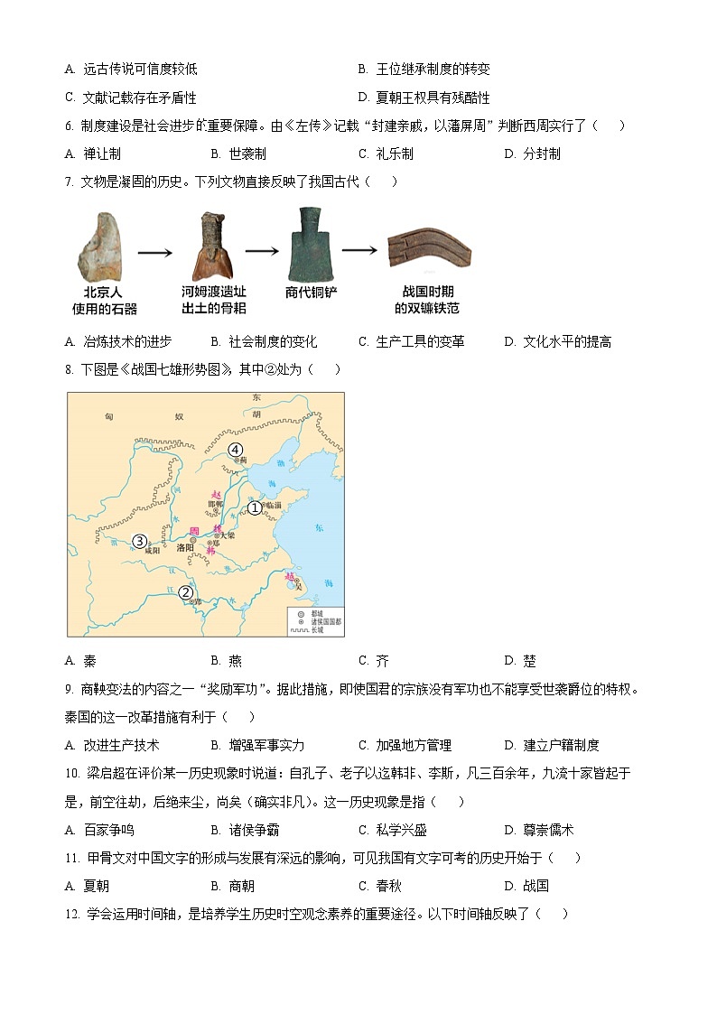 江苏昆山市2025-2026学年七年级上学期期末质量调研历史卷（试卷+解析）第2页