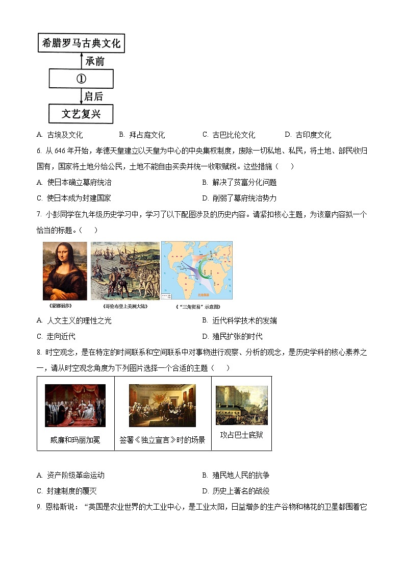 河南周口市沈丘县2025-2026学年度上学期期末考试九年级历史试卷（试卷+解析）第2页