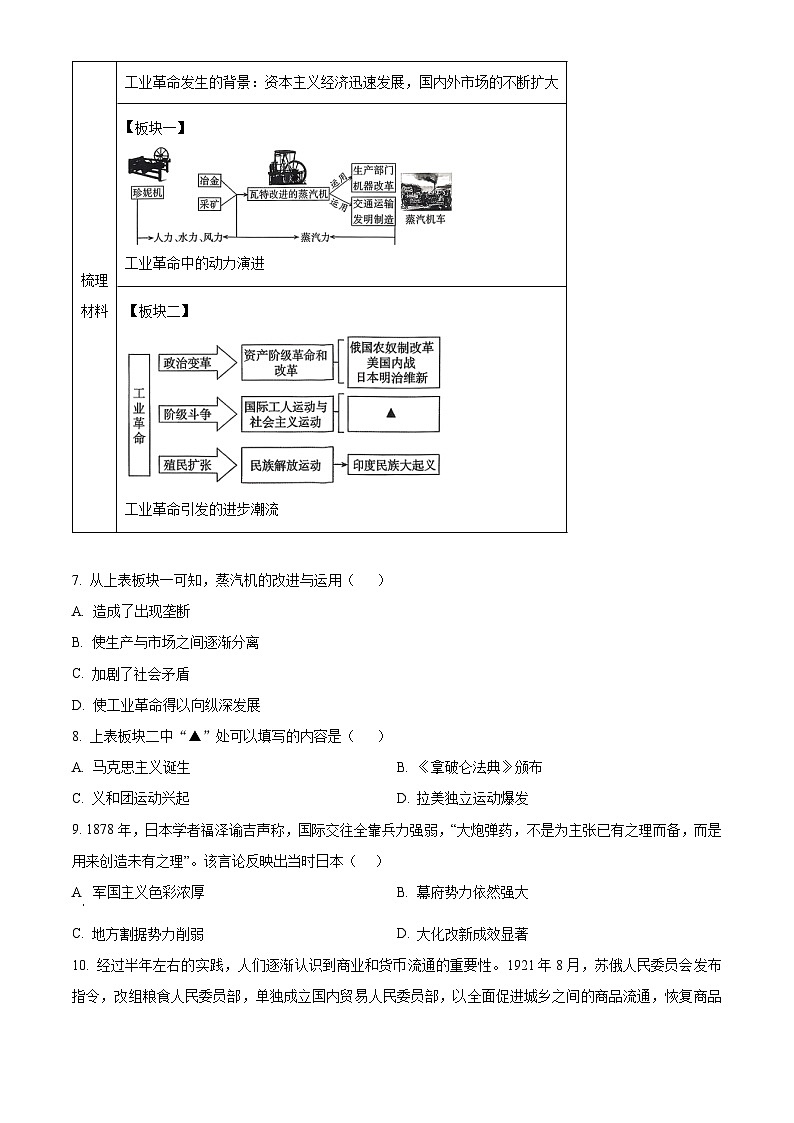 山西吕梁市汾阳市2025-2026学年度九年级第一学期期末学业水平历史测试卷（试卷+解析）第2页