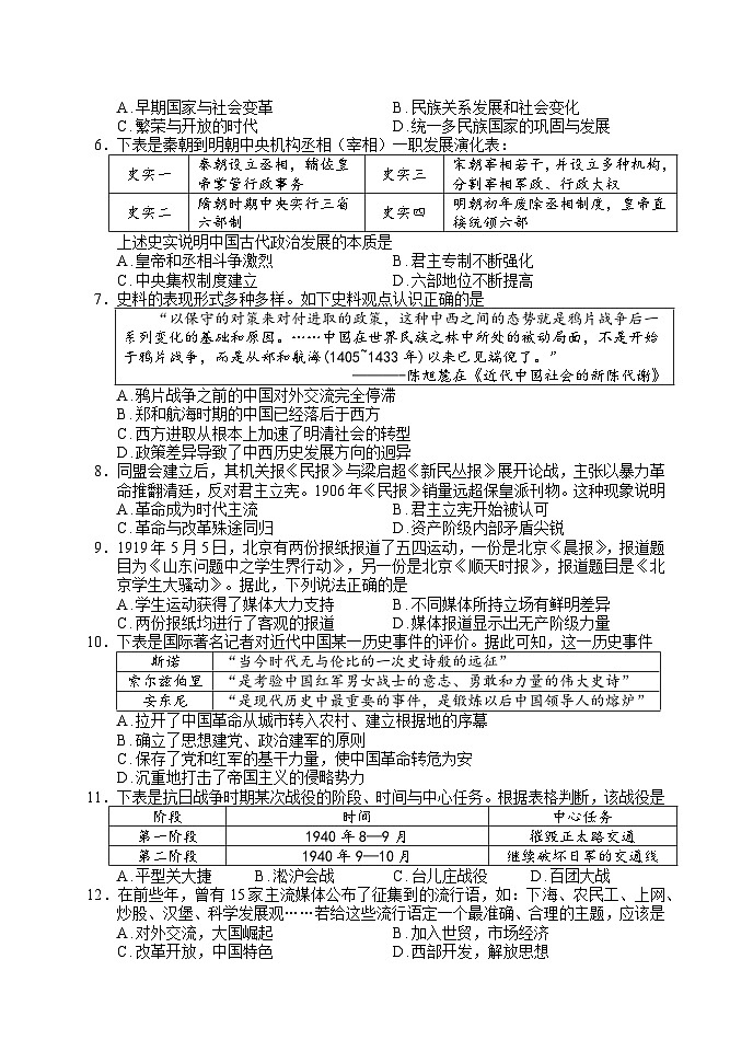 2026年初中学业水平调研考试历史试题第2页