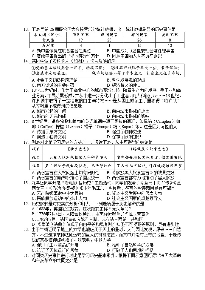 2026年初中学业水平调研考试历史试题第3页